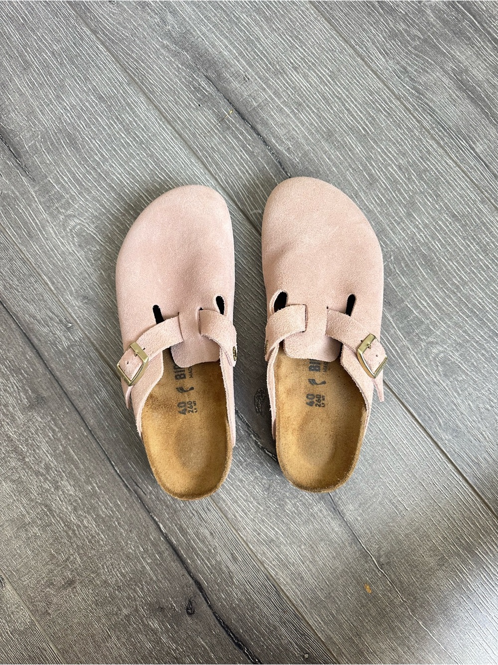 Birkenstock Pink Suede Boston Clogs with Buckle